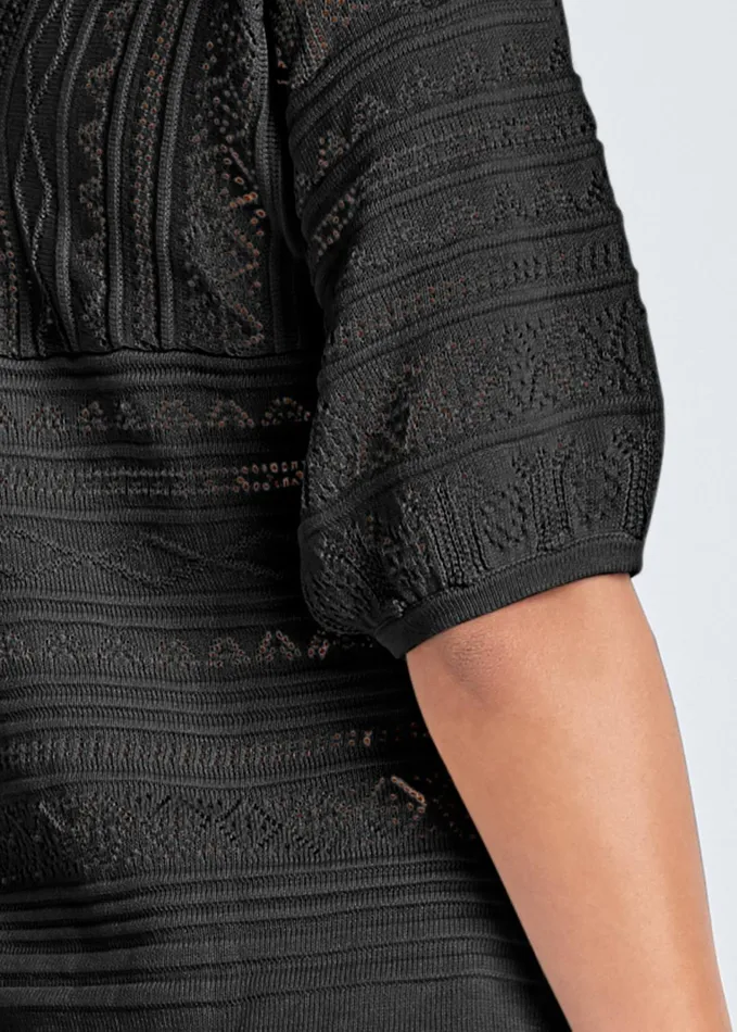 34 SLEEVE POINTELLE STITCH SWEATER Black Women VENUS Pullover