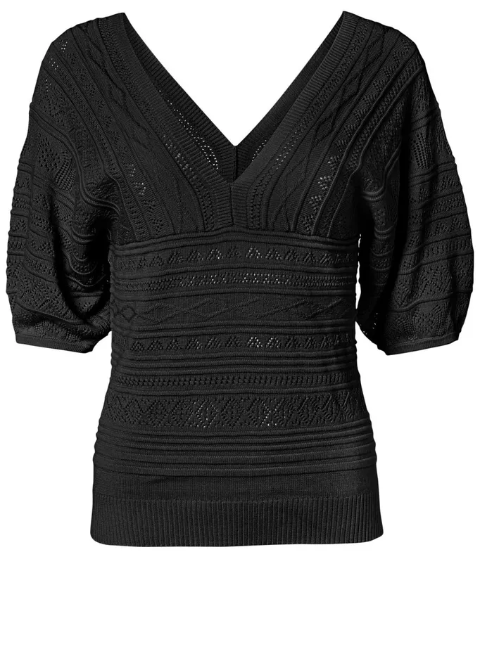34 SLEEVE POINTELLE STITCH SWEATER Black Women VENUS Pullover