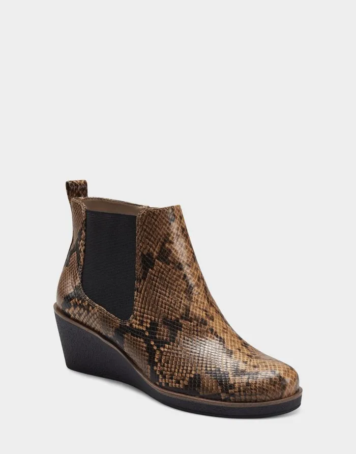 Aerosoles Comfortable Women039s Ankle Boot In Brown Faux Leather Brown Snake Women Wedges