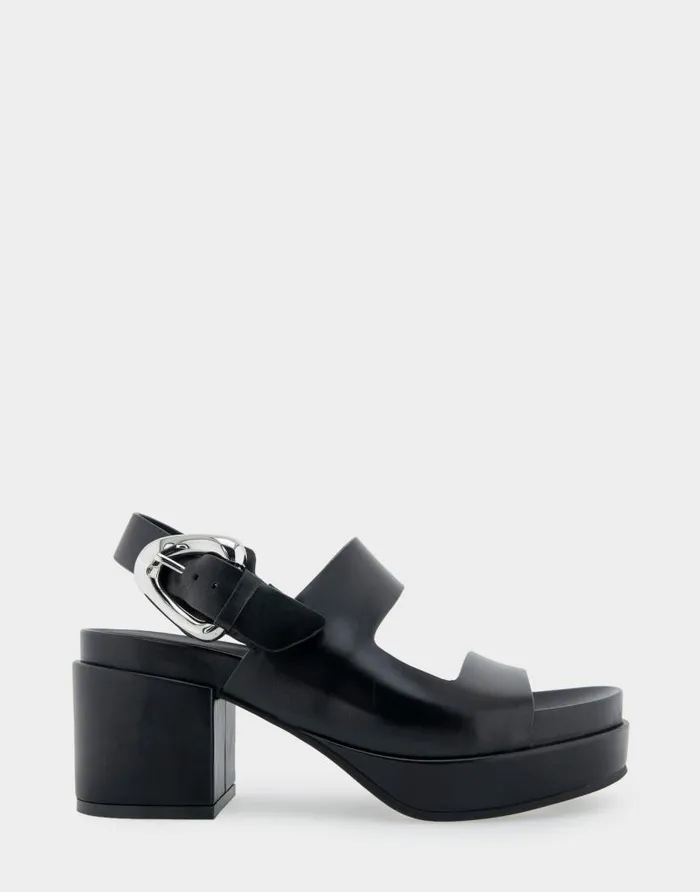 Aerosoles Comfortable Women039s Asymmetrical Molded Footbed Platform Sandal In Black Leather Black Leather Women Platforms