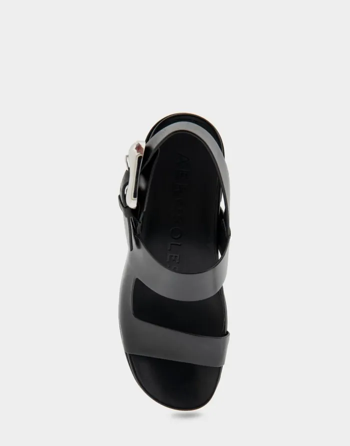 Aerosoles Comfortable Women039s Asymmetrical Molded Footbed Platform Sandal In Black Leather Black Leather Women Platforms