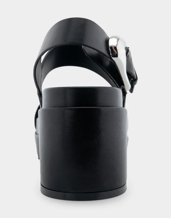 Aerosoles Comfortable Women039s Asymmetrical Molded Footbed Platform Sandal In Black Leather Black Leather Women Platforms
