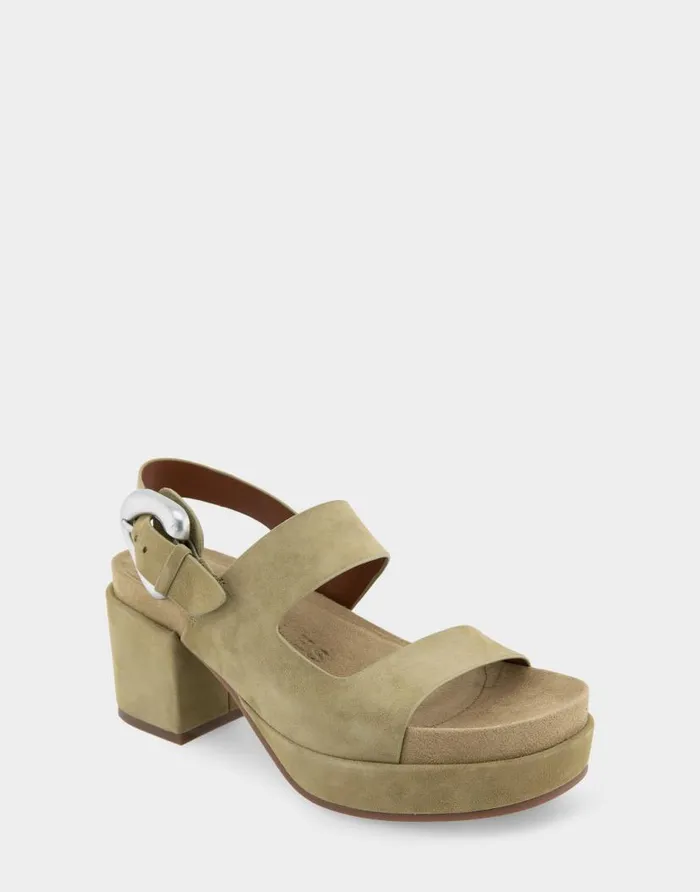 Aerosoles Comfortable Women039s Asymmetrical Molded Footbed Platform Sandal In Olive Branch Suede Olive Branch Suede Women Platforms