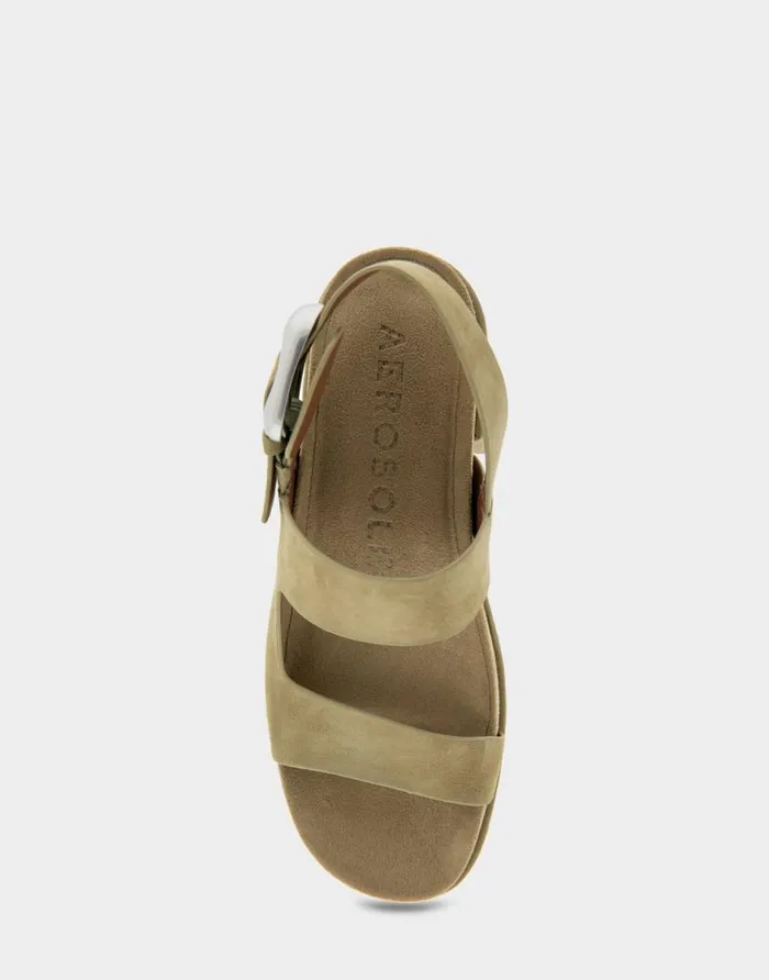 Aerosoles Comfortable Women039s Asymmetrical Molded Footbed Platform Sandal In Olive Branch Suede Olive Branch Suede Women Platforms