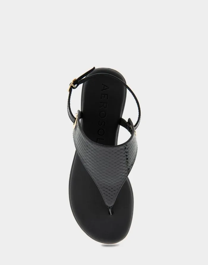 Aerosoles Comfortable Women039s Back Strap Thong Sandal In Black Snake Patent Faux Leather Black Snake Patent Faux Leather Women Flats