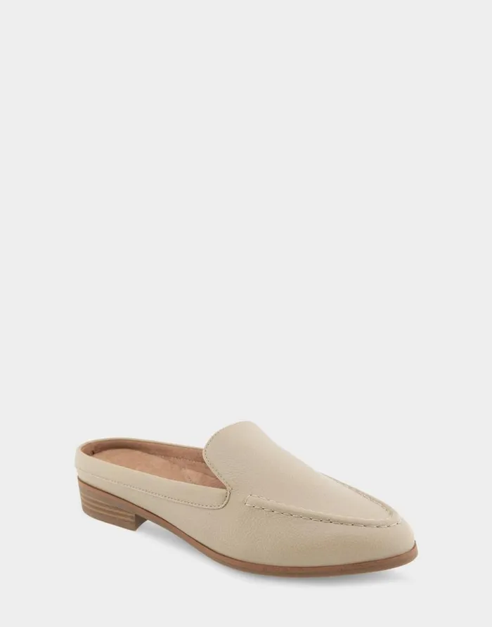 Aerosoles Comfortable Women039s Backless Slip On Loafer In Pale Khaki Faux Leather Pale Khaki Faux Leather Women Loafers