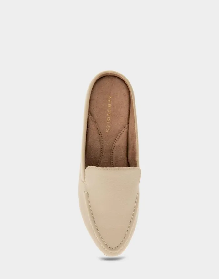 Aerosoles Comfortable Women039s Backless Slip On Loafer In Pale Khaki Faux Leather Pale Khaki Faux Leather Women Loafers