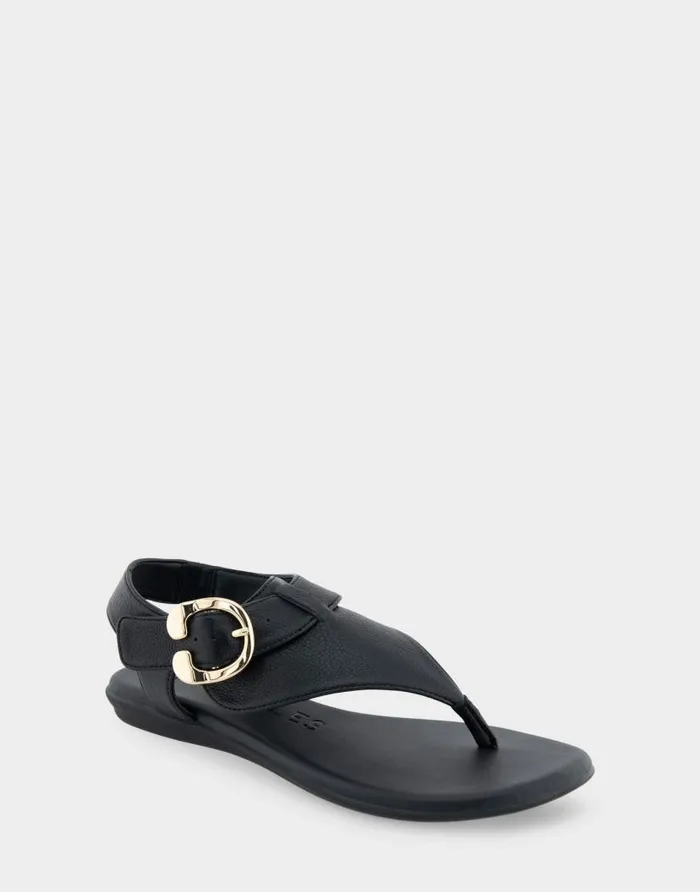 Aerosoles Comfortable Women039s Buckle Detail Back Strap Thong Sandal In Black Grainy Faux Leather Black Grainy Faux Leather Women Flats
