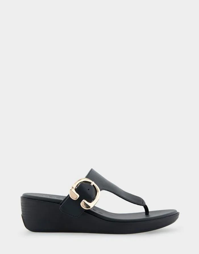 Aerosoles Comfortable Women039s Buckle Detail Wedge Thong Sandal In Black Faux Leather Black Faux Leather Women Clogs and Mules Aerosoles Comfortable Women039s Buckle Detail Wedge Thong Sandal In Black Faux Leather Black Faux Leather Women Clogs and Mules