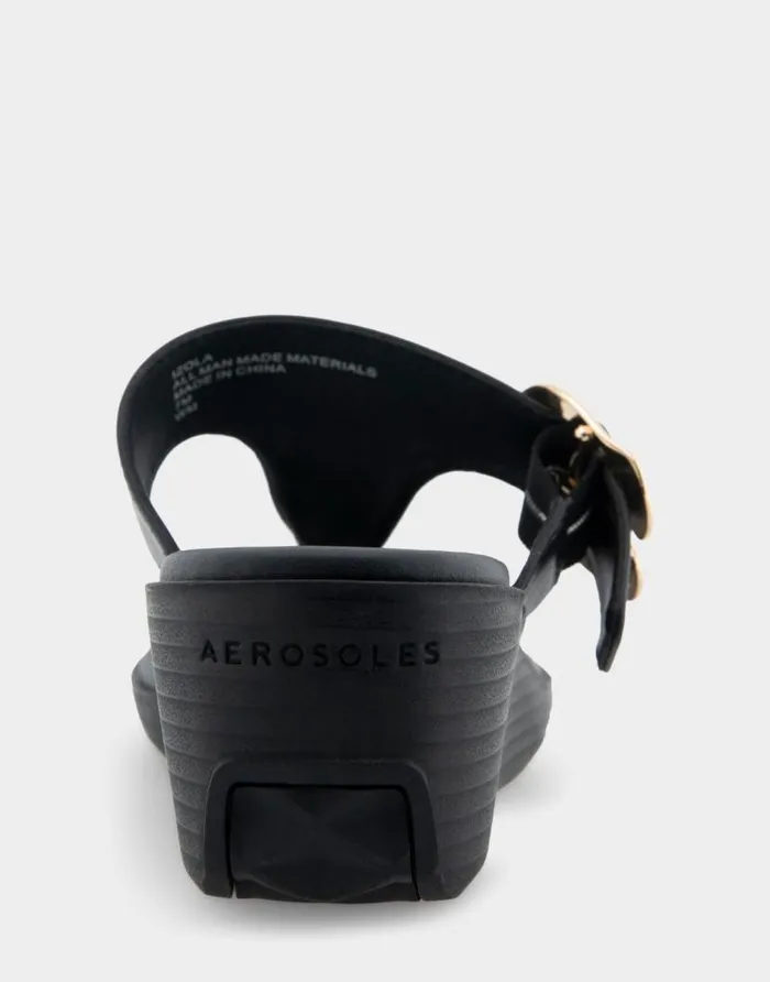 Aerosoles Comfortable Women039s Buckle Detail Wedge Thong Sandal In Black Faux Leather Black Faux Leather Women Clogs and Mules