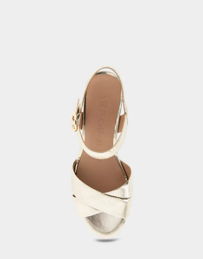 Aerosoles Comfortable Women039s Crisscross Platform Sandal In Gold Textured Metallic Leather Gold Textured Metallic Leather Women Platforms