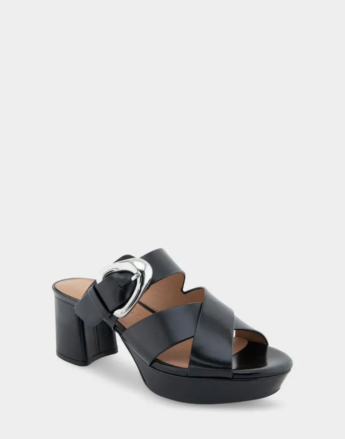 Aerosoles Comfortable Women039s Crisscross Platform Slide Sandal In Black Leather Black Leather Women Platforms