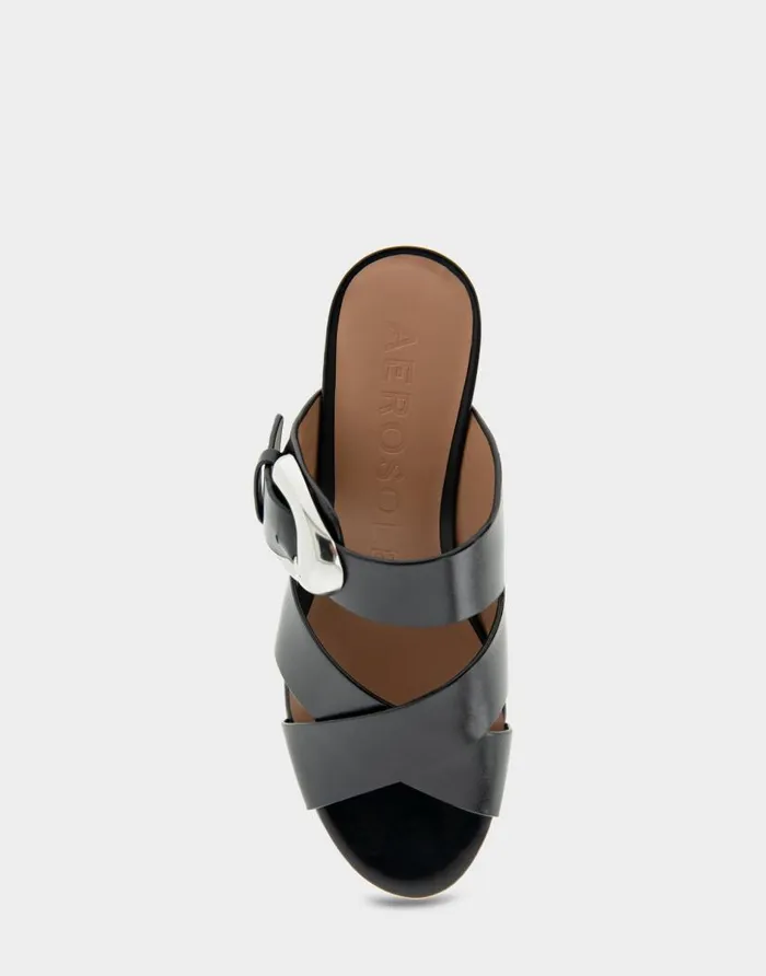 Aerosoles Comfortable Women039s Crisscross Platform Slide Sandal In Black Leather Black Leather Women Platforms