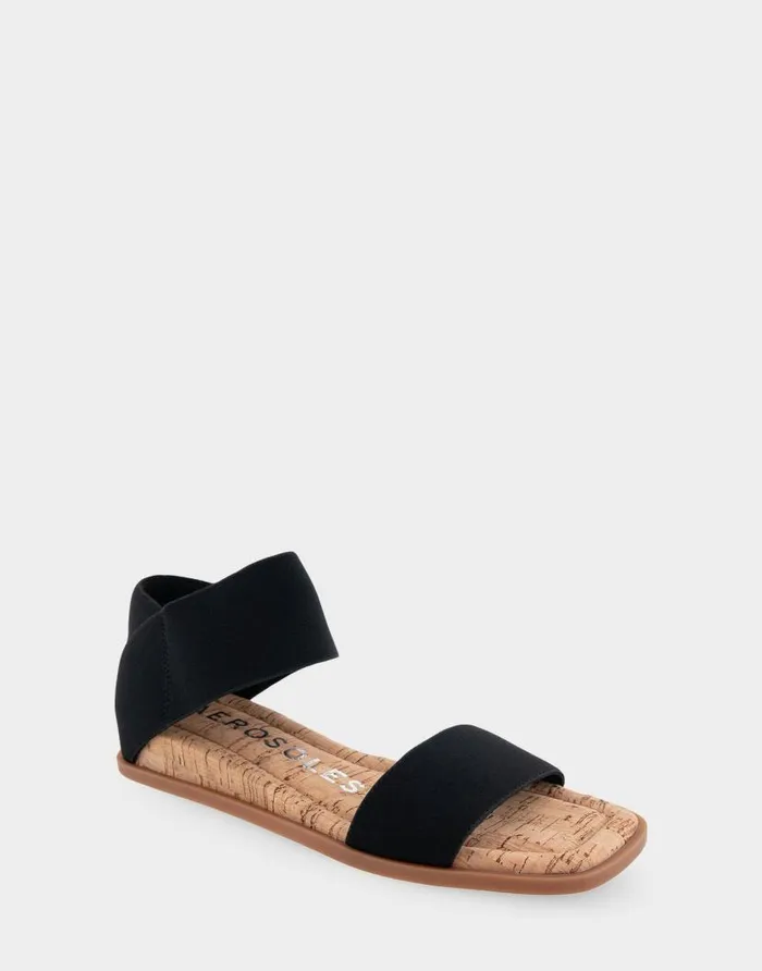 Aerosoles Comfortable Women039s Elastic Banded Mini Wedge Sandal In Black Combo Elastic Fabric Black Combo Women Clogs and Mules