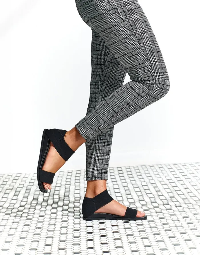 Aerosoles Comfortable Women039s Elastic Banded Mini Wedge Sandal In Black Combo Elastic Fabric Black Combo Women Clogs and Mules