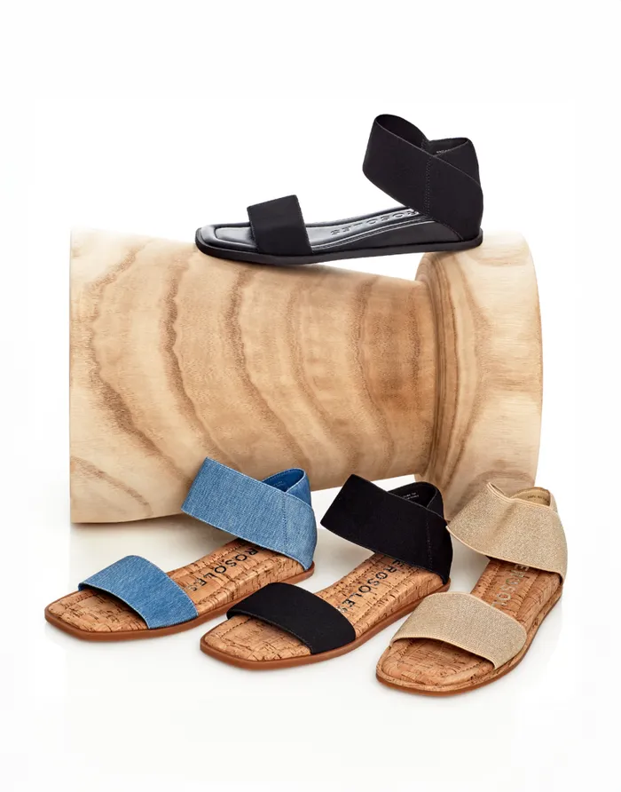 Aerosoles Comfortable Women039s Elastic Banded Mini Wedge Sandal In Black Combo Elastic Fabric Black Combo Women Clogs and Mules