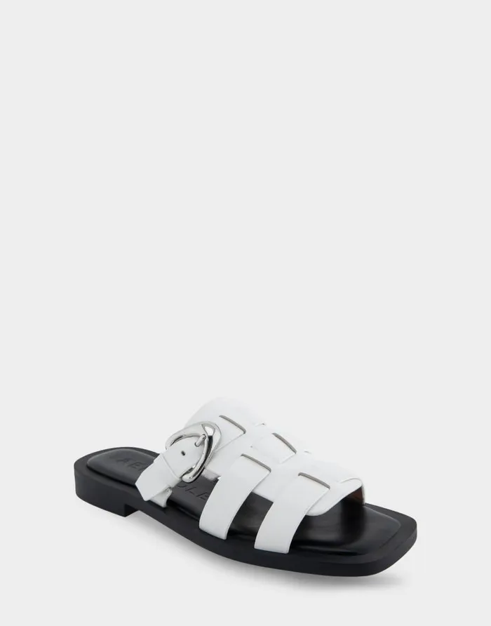 Aerosoles Comfortable Women039s Fisherman Flat Slide Sandal In White Leather White Leather Women Flats