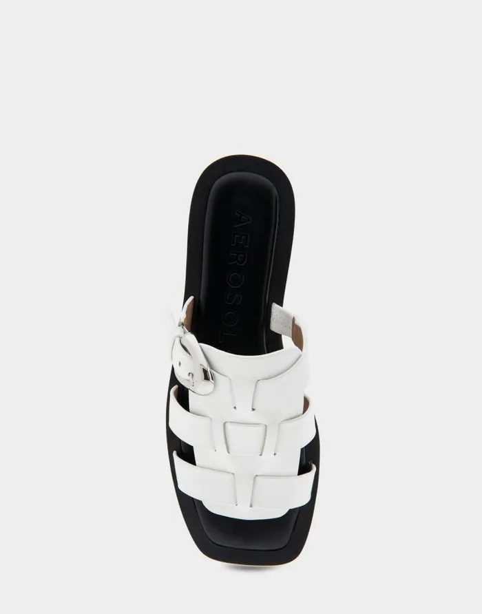 Aerosoles Comfortable Women039s Fisherman Flat Slide Sandal In White Leather White Leather Women Flats