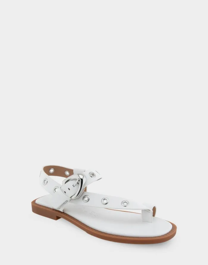 Aerosoles Comfortable Women039s Grommeted Asymmetrical Toe Ring Sandal In White Faux Leather White Faux Leather Women Clogs and Mules