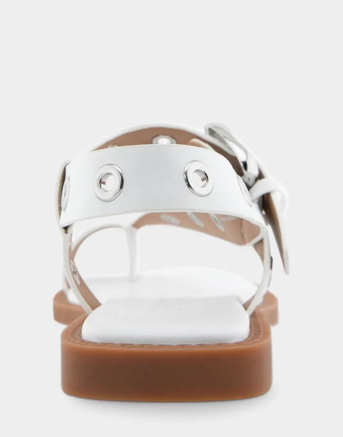 Aerosoles Comfortable Women039s Grommeted Asymmetrical Toe Ring Sandal In White Faux Leather White Faux Leather Women Clogs and Mules