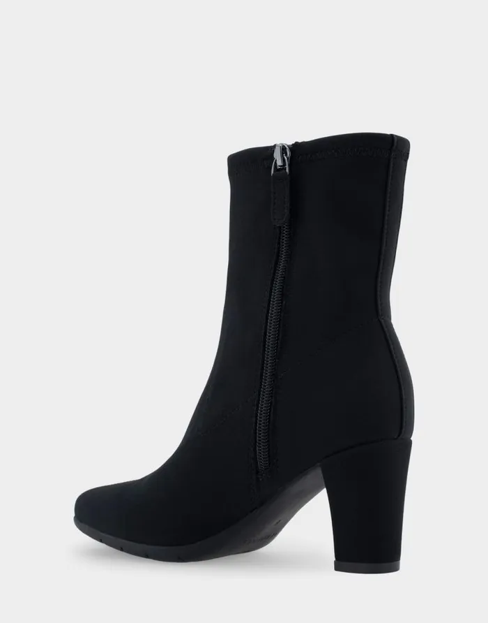 Aerosoles Comfortable Women039s Heeled Ankle Boot In Black Stretch Gabardine Fabric Black Stretch Gabardine Fabric Women Ankle Boots