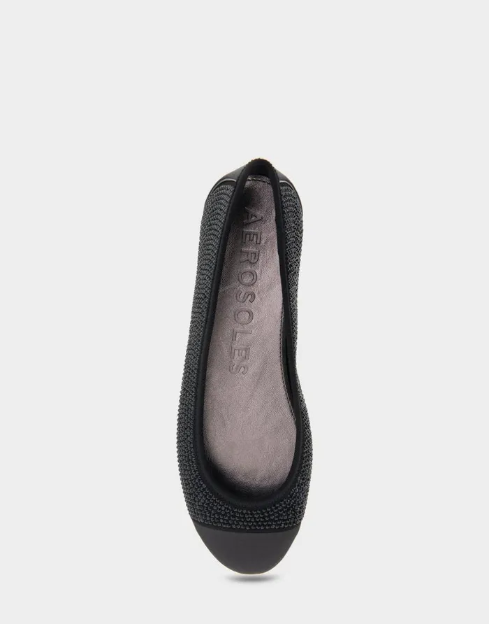Aerosoles Comfortable Women039s Hidden Wedge Ballet Flat In Black Faux Suede With Crystals Black Faux Suede With Black Crystals Women Ballet
