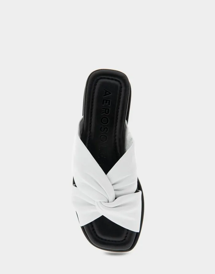 Aerosoles Comfortable Women039s Knotted Mini Wedge Slide Sandal In White Leather White Leather Women Clogs and Mules
