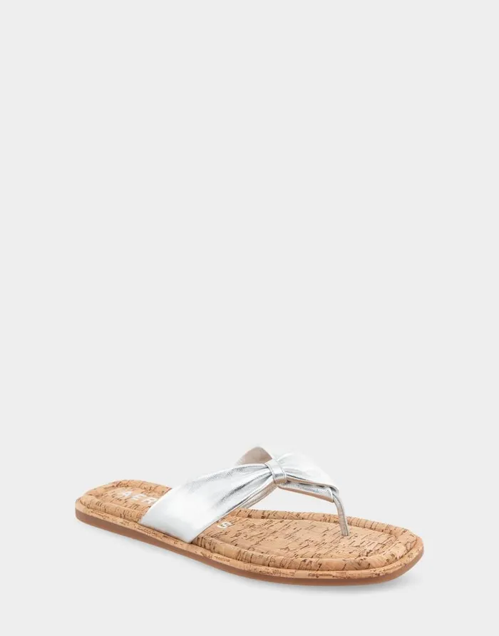 Aerosoles Comfortable Women039s Knotted Thong Sandal In Silver Metallic Leather Silver Metallic Leather Women Clogs and Mules