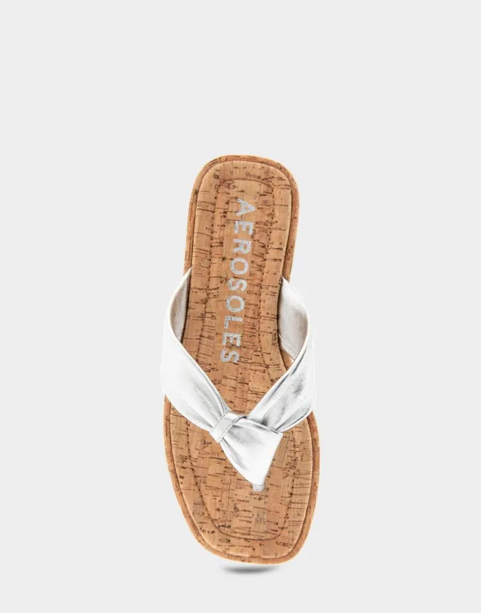 Aerosoles Comfortable Women039s Knotted Thong Sandal In Silver Metallic Leather Silver Metallic Leather Women Clogs and Mules