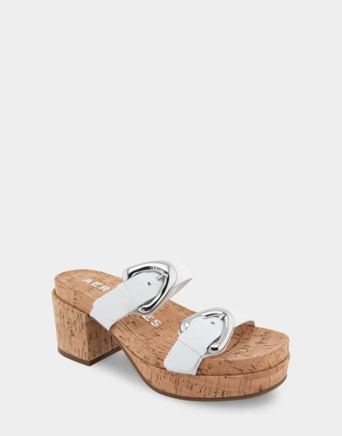 Aerosoles Comfortable Women039s Molded Footbed Platform Slide Sandal In White Leather White Leather Women Platforms