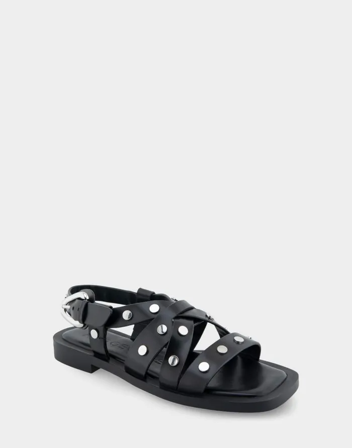 Aerosoles Comfortable Women039s Multi Strap Flat Sandal In Black Leather Black Leather Women Clogs and Mules