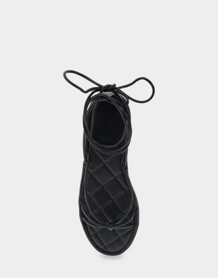 Aerosoles Comfortable Women039s Multi Strap Lace Up Sandal In Black Faux Leather Black Faux Leather Women Flats
