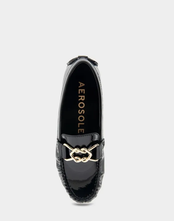 Aerosoles Comfortable Women039s Ornamented Driver In Black Patent Faux Leather Black Patent Faux Leather Women Loafers