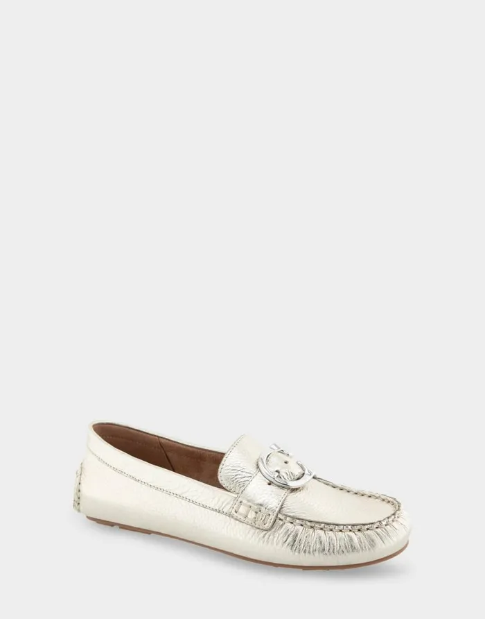 Aerosoles Comfortable Women039s Ornamented Driver In Soft Gold Leather Soft Gold Leather Women Wide Width Flats