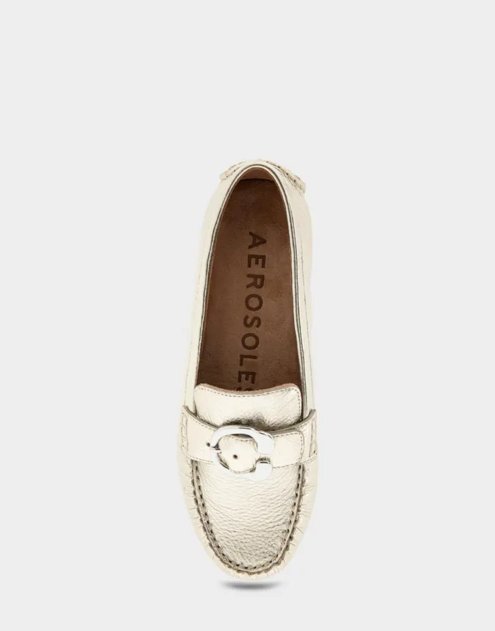 Aerosoles Comfortable Women039s Ornamented Driver In Soft Gold Leather Soft Gold Leather Women Wide Width Flats