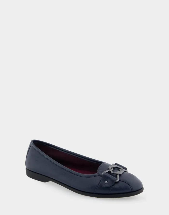 Aerosoles Comfortable Women039s Ornamented Flat In Navy Genuine Leather Navy Genuine Leather Women Dress