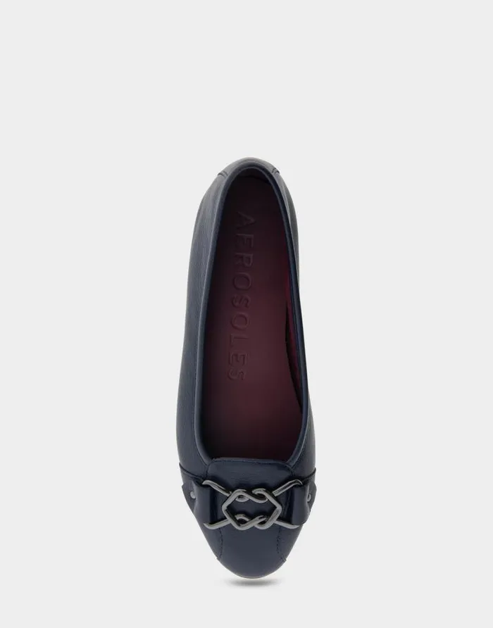 Aerosoles Comfortable Women039s Ornamented Flat In Navy Genuine Leather Navy Genuine Leather Women Dress
