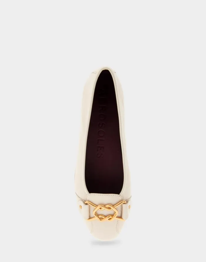 Aerosoles Comfortable Women039s Ornamented Flat In Off White Genuine Leather Eggnog Genuine Leather Women Ballet