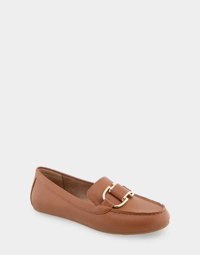 Aerosoles Comfortable Women039s Ornamented Loafer In Tan Faux Leather Tan Faux Leather Women Wide Width Flats