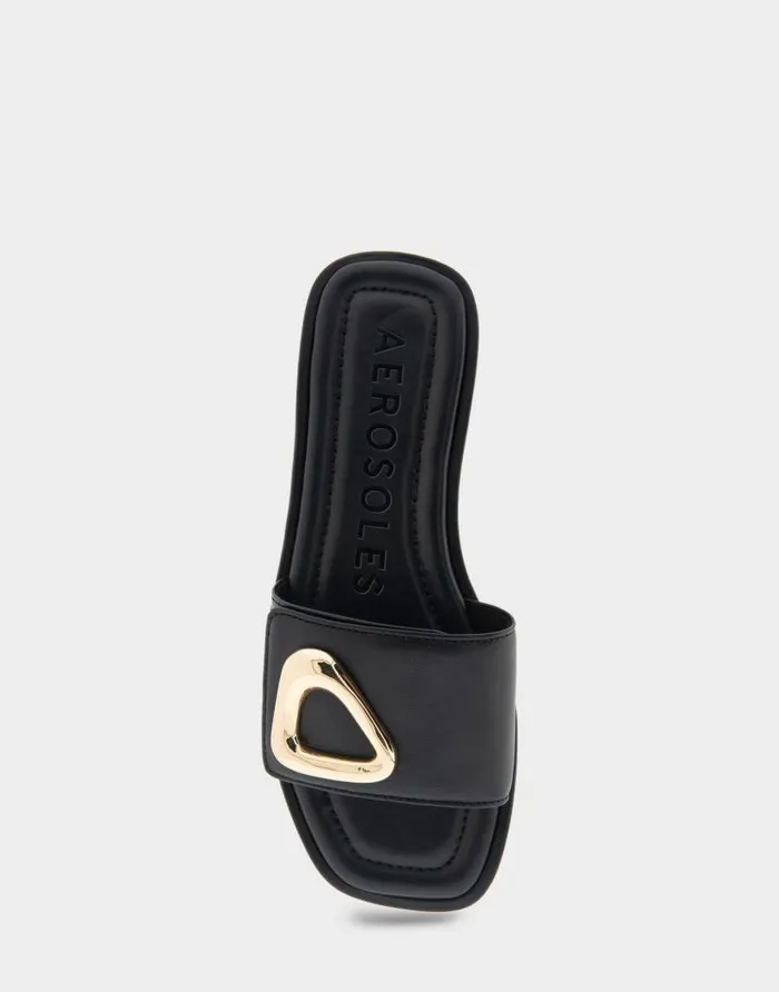 Aerosoles Comfortable Women039s Ornamented Single Band Slide Sandal In Black Leather Black Leather Women Clogs and Mules