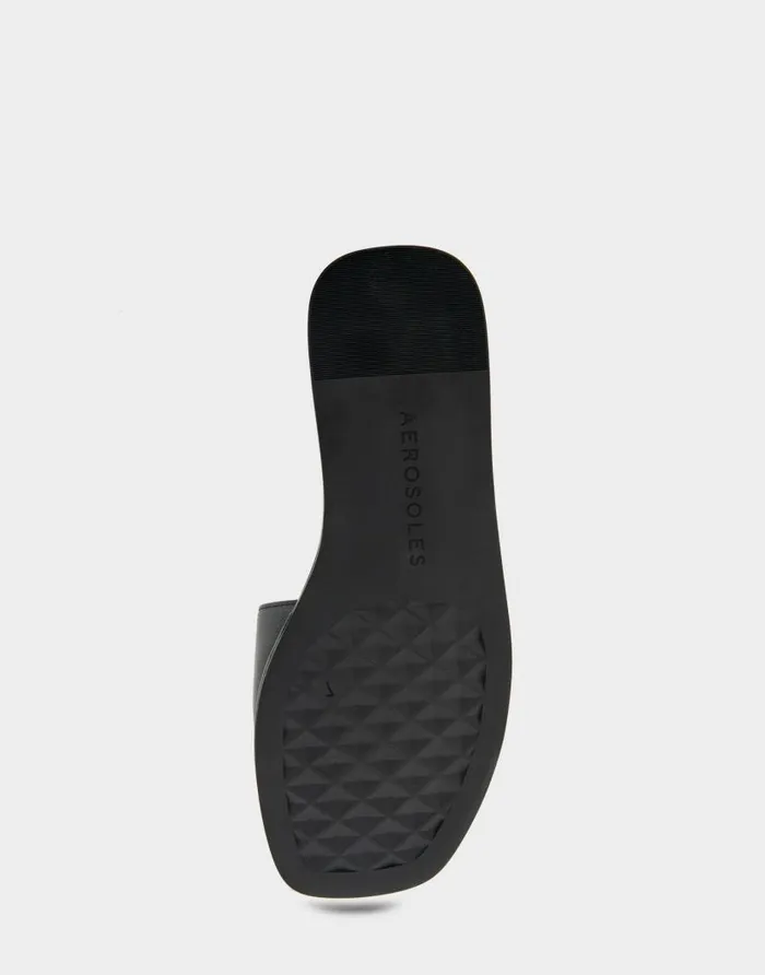 Aerosoles Comfortable Women039s Ornamented Single Band Slide Sandal In Black Leather Black Leather Women Clogs and Mules
