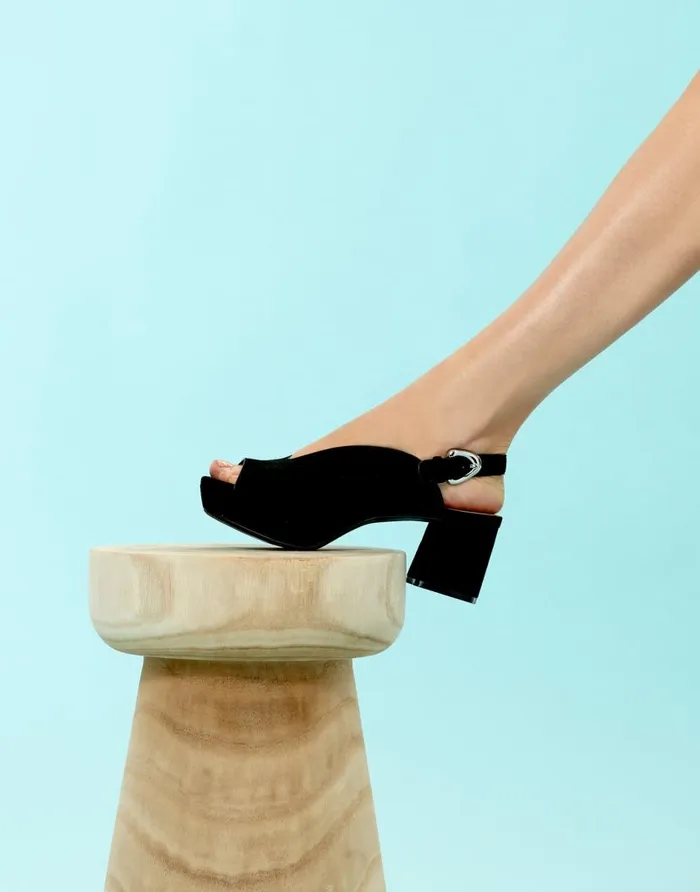 Aerosoles Comfortable Women039s Peep Toe Platform Sandal In Black Suede Black Suede Women Wide Width Sandals