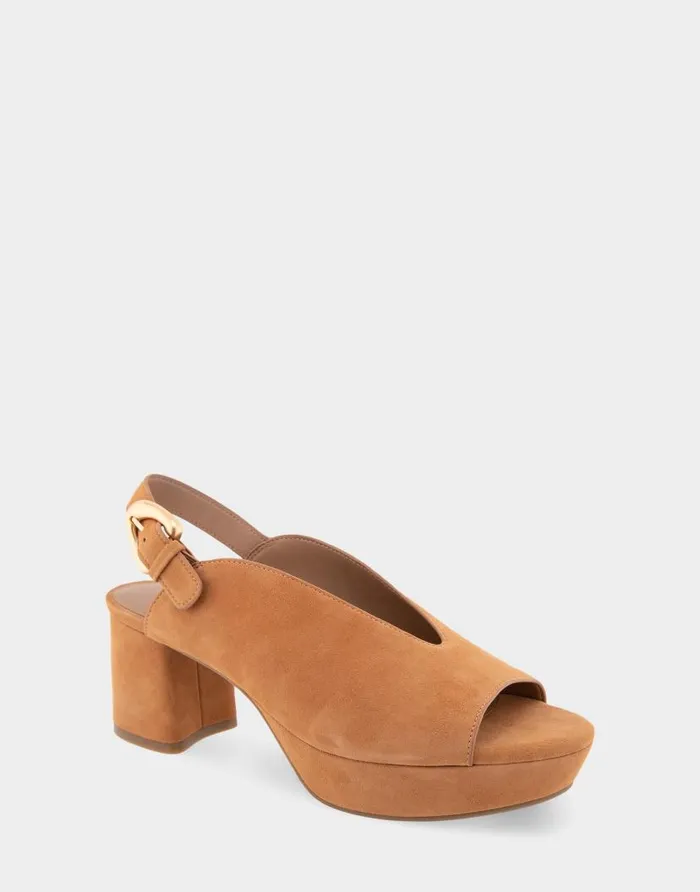 Aerosoles Comfortable Women039s Peep Toe Platform Sandal In Tan Suede Tan Suede Women Clogs and Mules