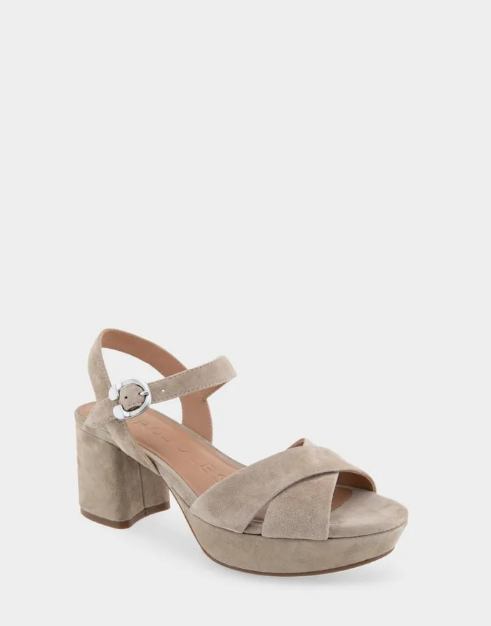 Aerosoles Comfortable Women039s Platform Sandal In Beige Genuine Suede Trench Coat Genuine Suede Women Dress