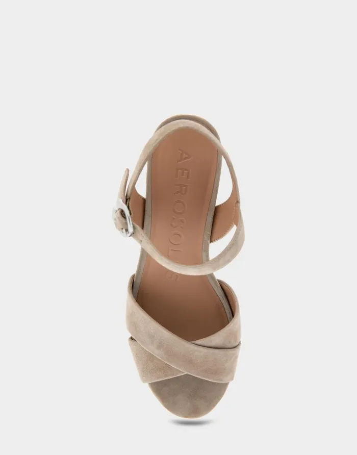Aerosoles Comfortable Women039s Platform Sandal In Beige Genuine Suede Trench Coat Genuine Suede Women Dress