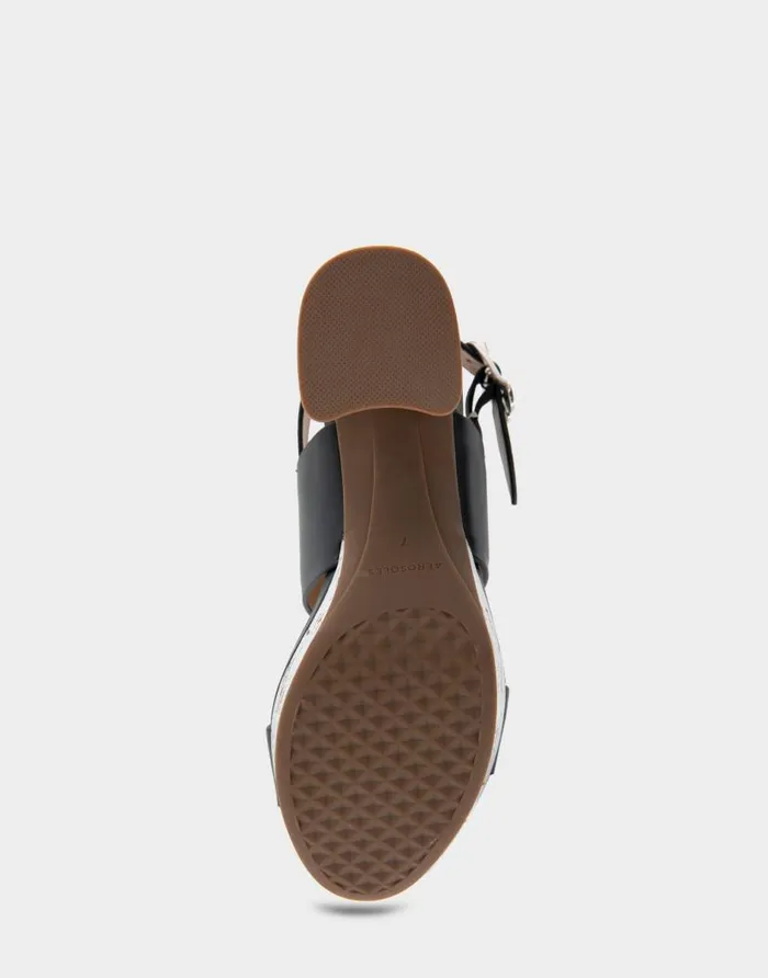 Aerosoles Comfortable Women039s Platform Sandal In Black Leather Combo Leather Black Leather Combo Women Platforms