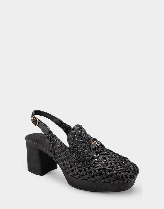 Aerosoles Comfortable Women039s Platform Slingback In Black Raffia Fabric Black Women Dress