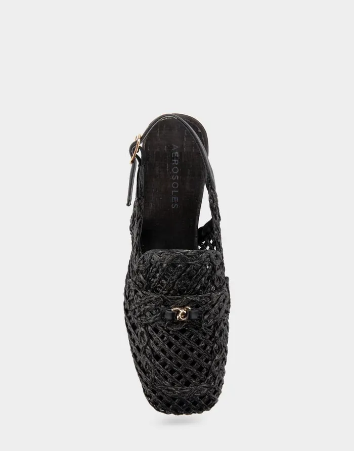 Aerosoles Comfortable Women039s Platform Slingback In Black Raffia Fabric Black Women Dress