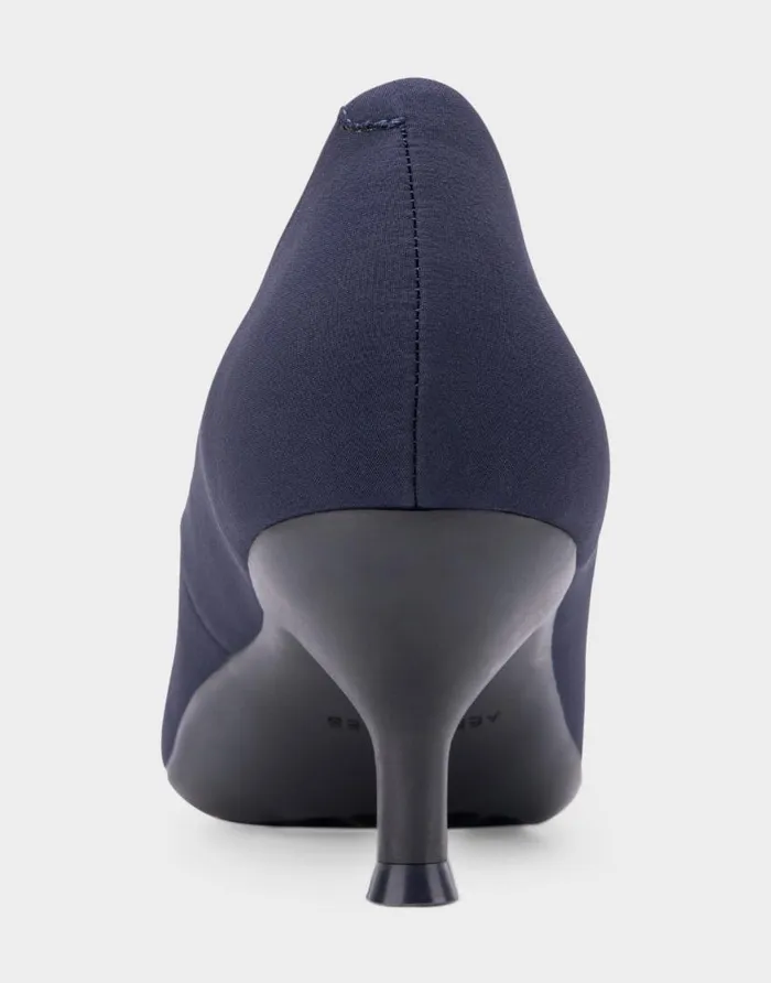 Aerosoles Comfortable Women039s Point Toe Kitten Heel Pump In Navy Stretch Gabardine Fabric Navy Stretch Gabardine Fabric Women Clogs and Mules
