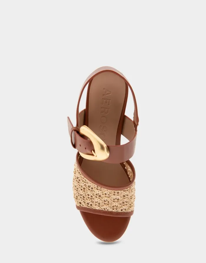 Aerosoles Comfortable Women039s Quarter Strap Platform Sandal In Natural Raffia Combo Raffia Fabric Natural Raffia Combo Women Clogs and Mules